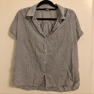 Old Navy White & Blue Striped Short Sleeve Button-down Top